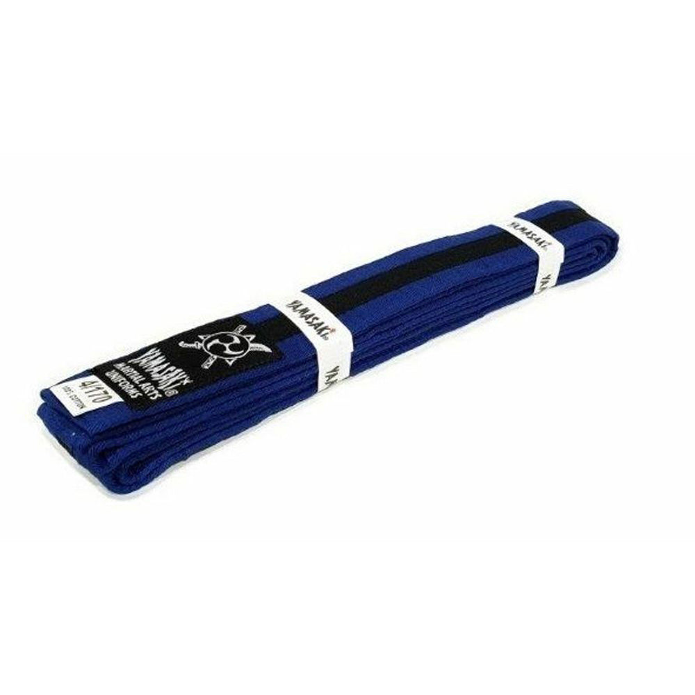 Yamasaki Coloured Martial Arts Belts with Black Stripe (Blue)