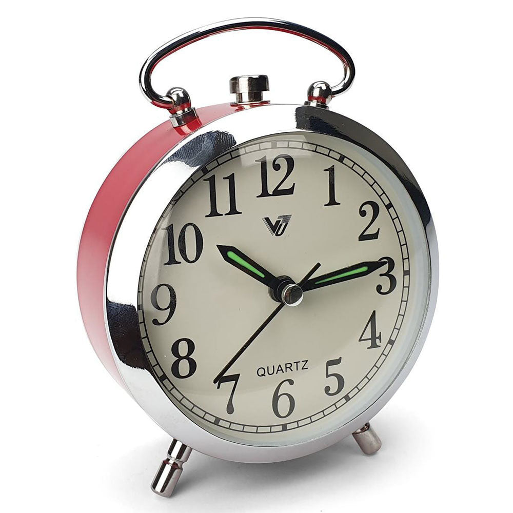 Runder Wecker mit glänzendem Metallrahmen