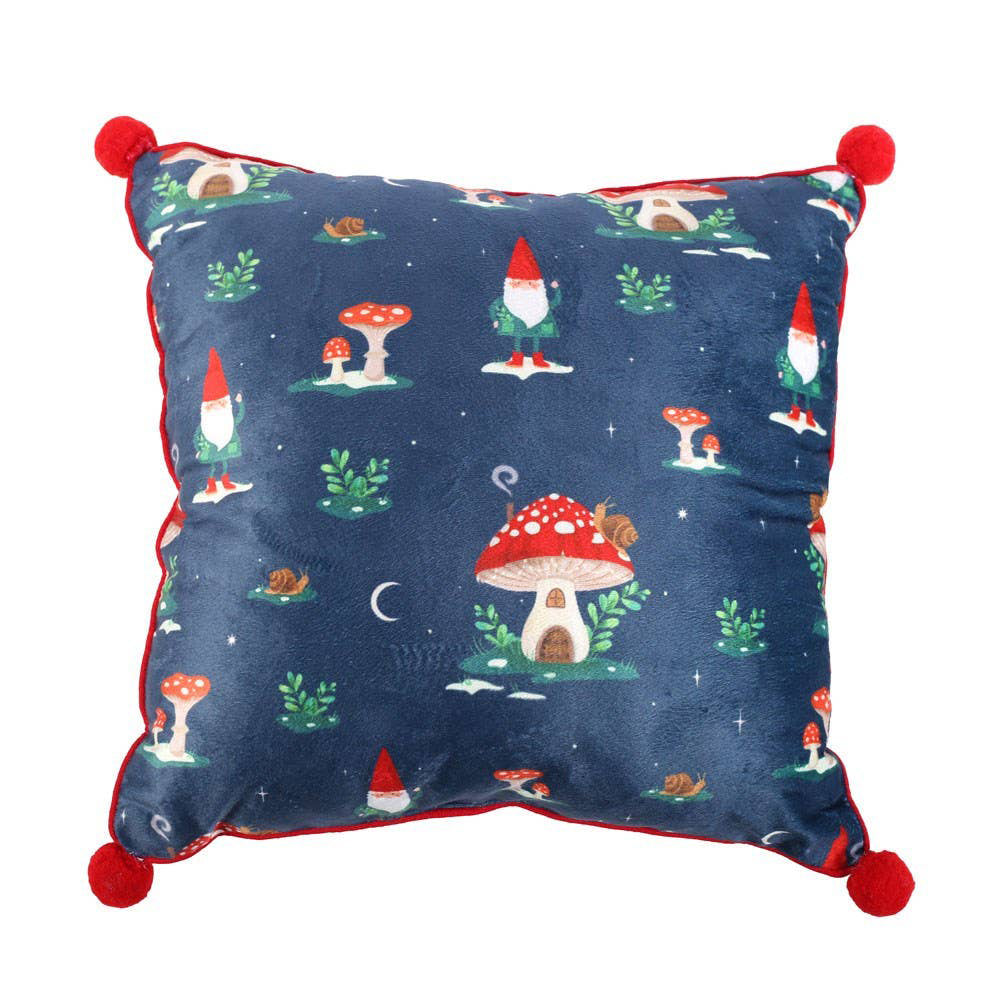 Gnome Sweet Gnome Polyester Cushion with Pom Poms
