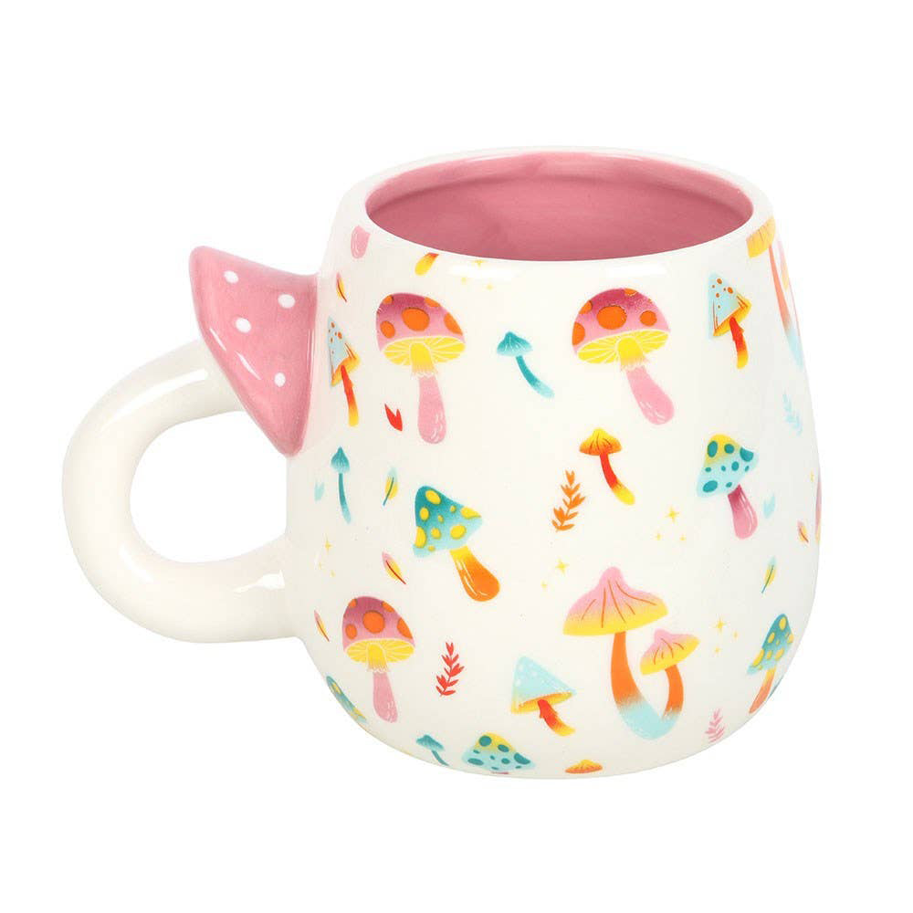 Funky Fungi Print Ceramic Mug with Mushroom Handle