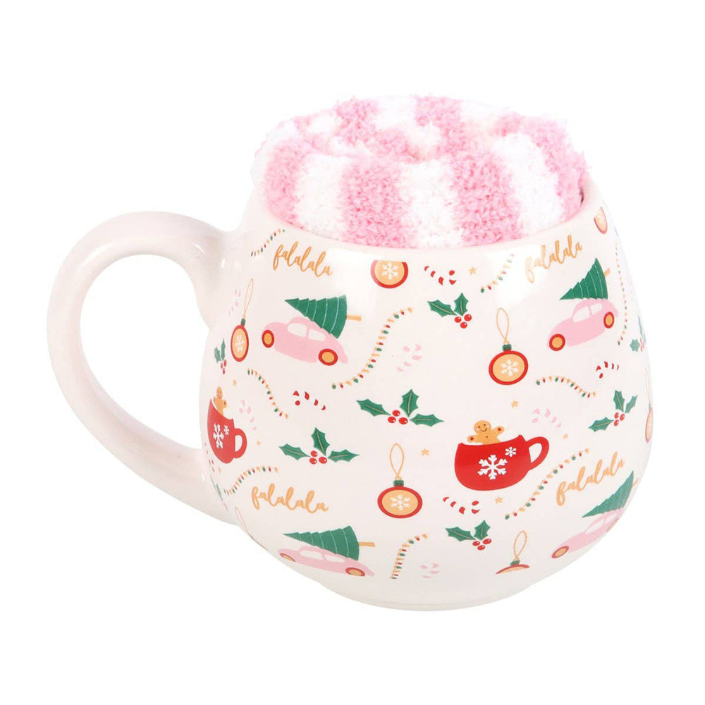 Christmas Print Rounded Ceramic Mug and Socks