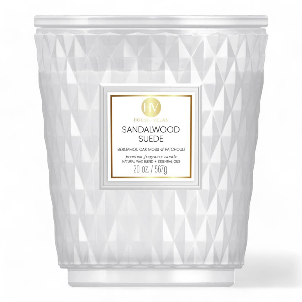 Sandalwood & Suede Coloured Glass Candle 595g